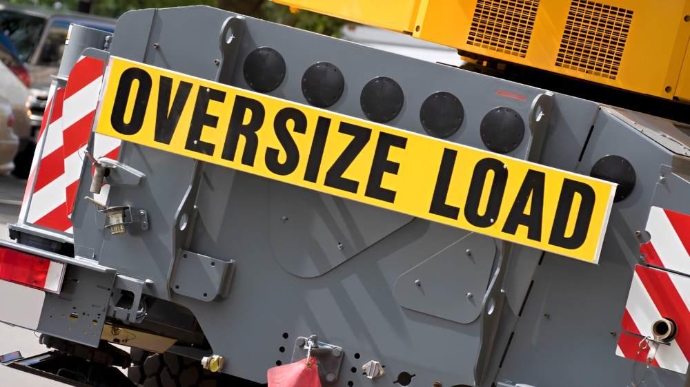 Oversized load sign on the back of a large truck